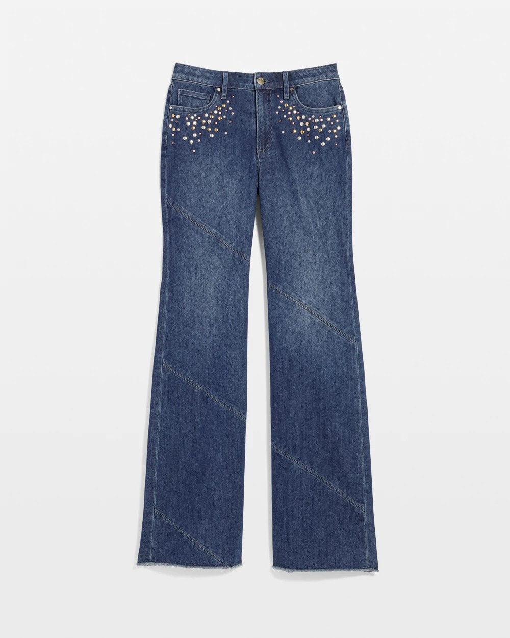 Embellished Frayed Flared-Leg Jeans
