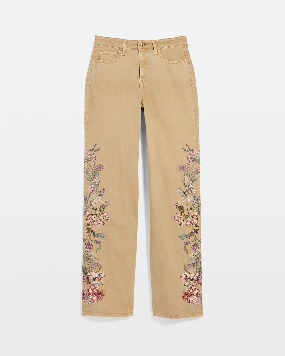 Embroidered High-Rise Wide-Leg Jeans