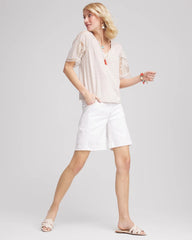 No Stain Pull-On Fray Hem Denim Shorts