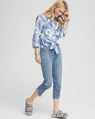 Pull-On Dolphin-Hemmed Capri Jeans