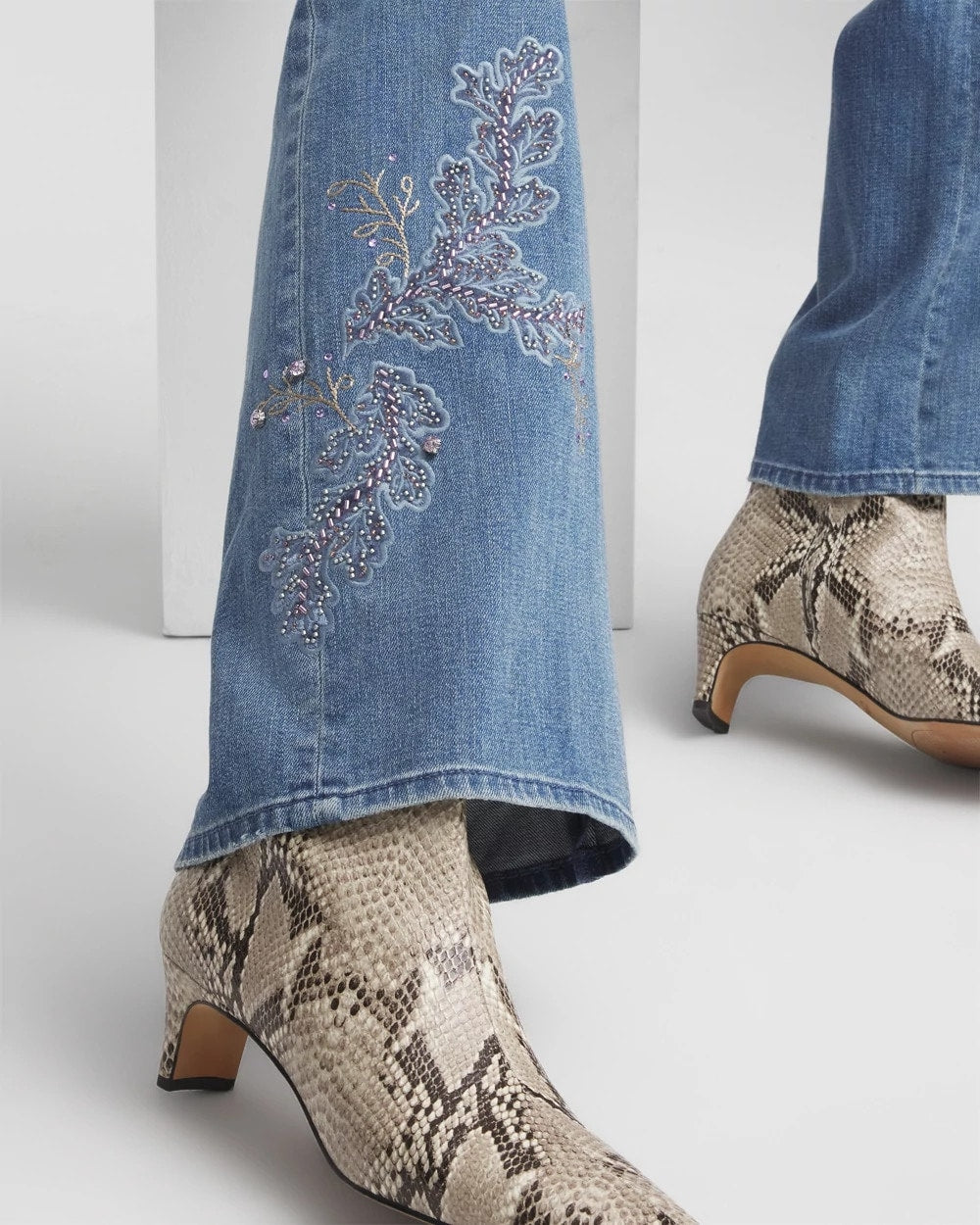 Embellished High Rise Wide Leg Jeans