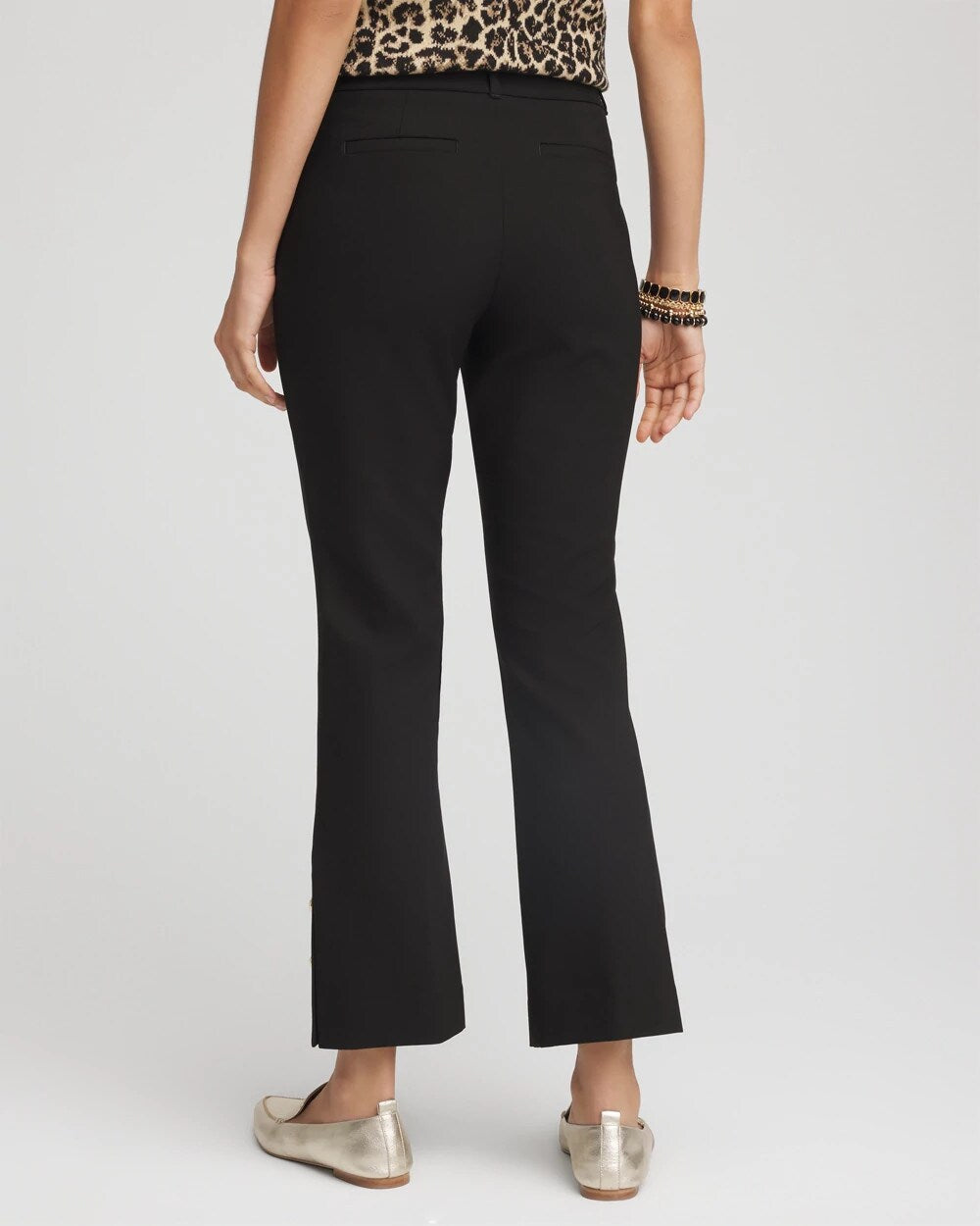 Bi-Stretch Flared Button-Hem Cropped Pants