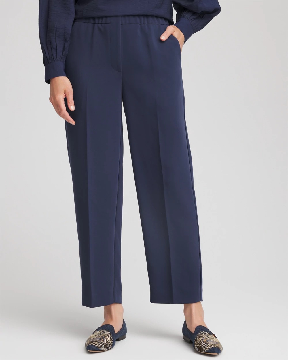 Stretch Crepe Tapered Ankle Pants