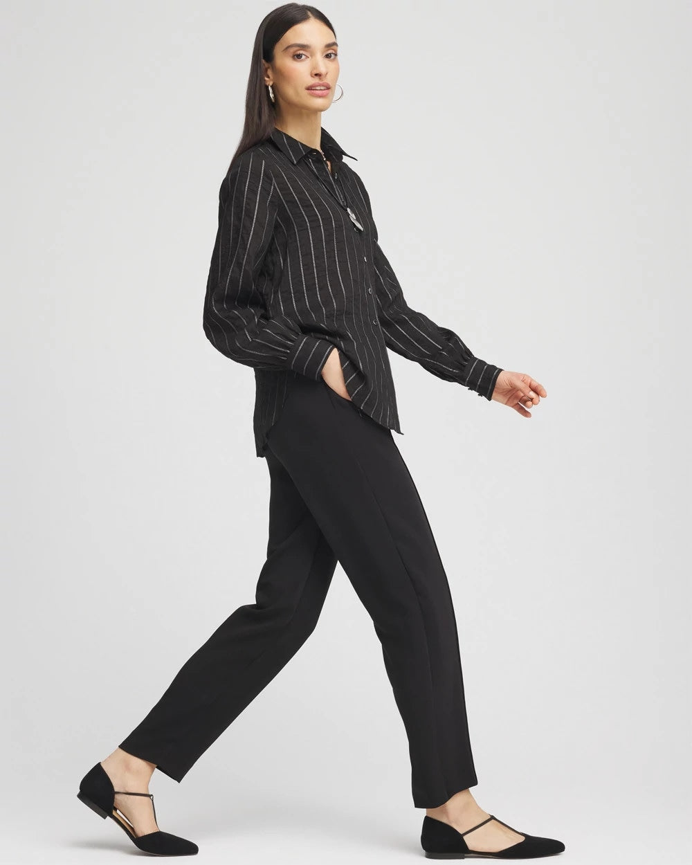 Crepe Side-Zip Tapered Ankle Pants