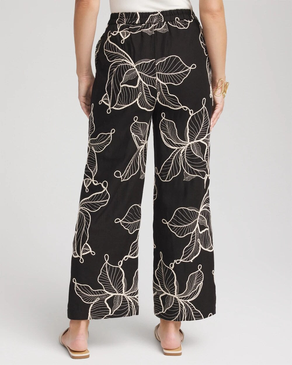 Embroidered Wide-Leg Cropped Pants