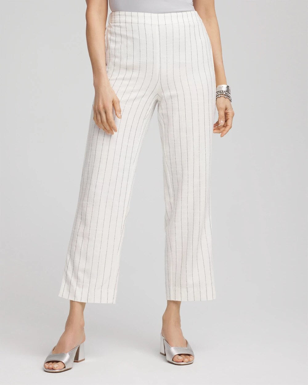 Metallic Striped Straight Cropped Pants