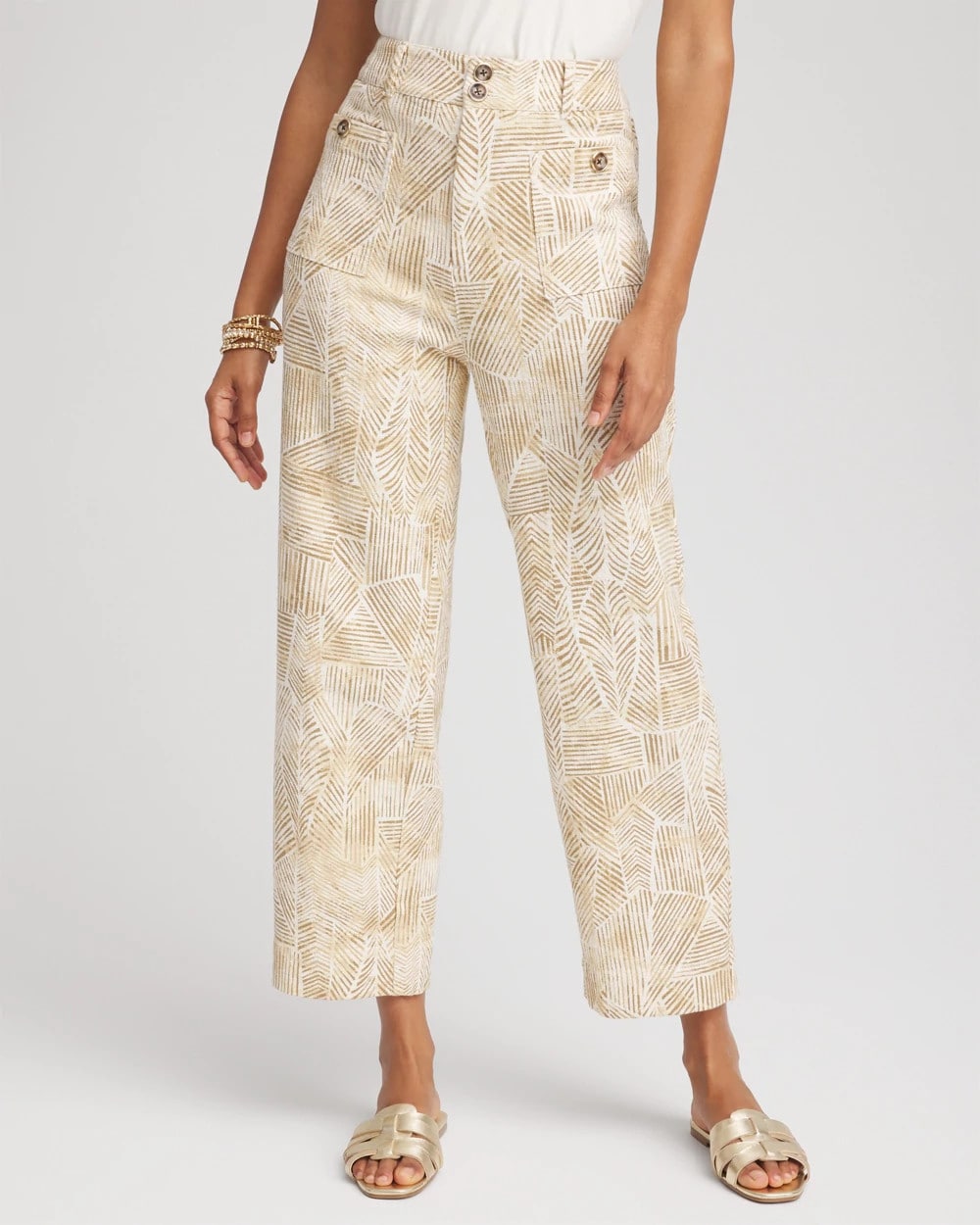Printed Cropped Straight-Leg Pants