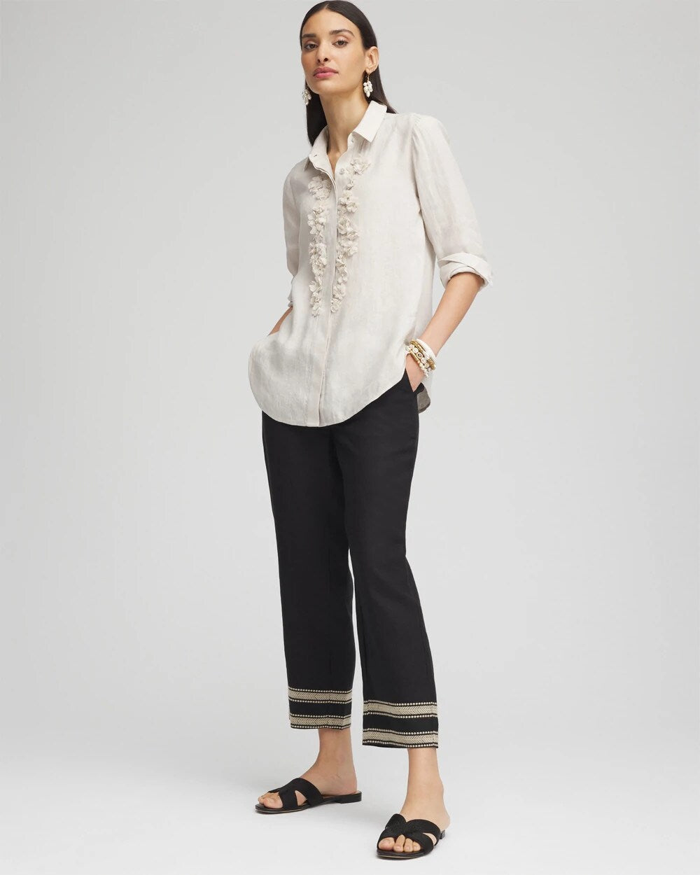Linen Elastic Waist Cropped Pants