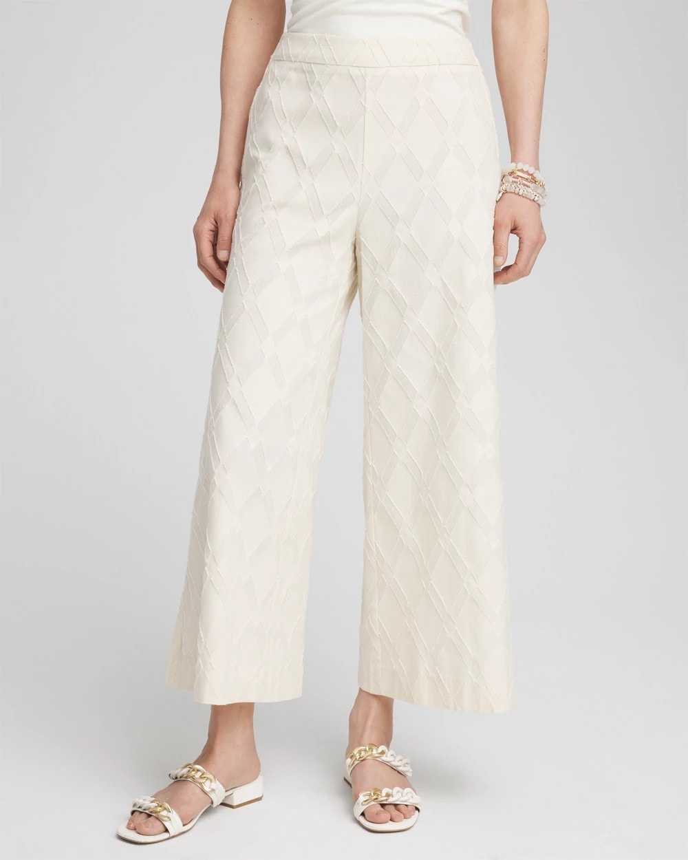 Textured Wide Leg Cropped Pants