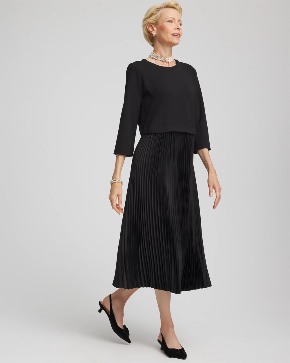 Satin-Knit Pleated Maxi Dress