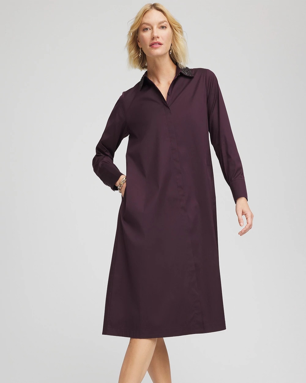 Sequin Collar Midi Shirtdress