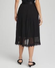 Pleated Lace Hem Midi Skirt