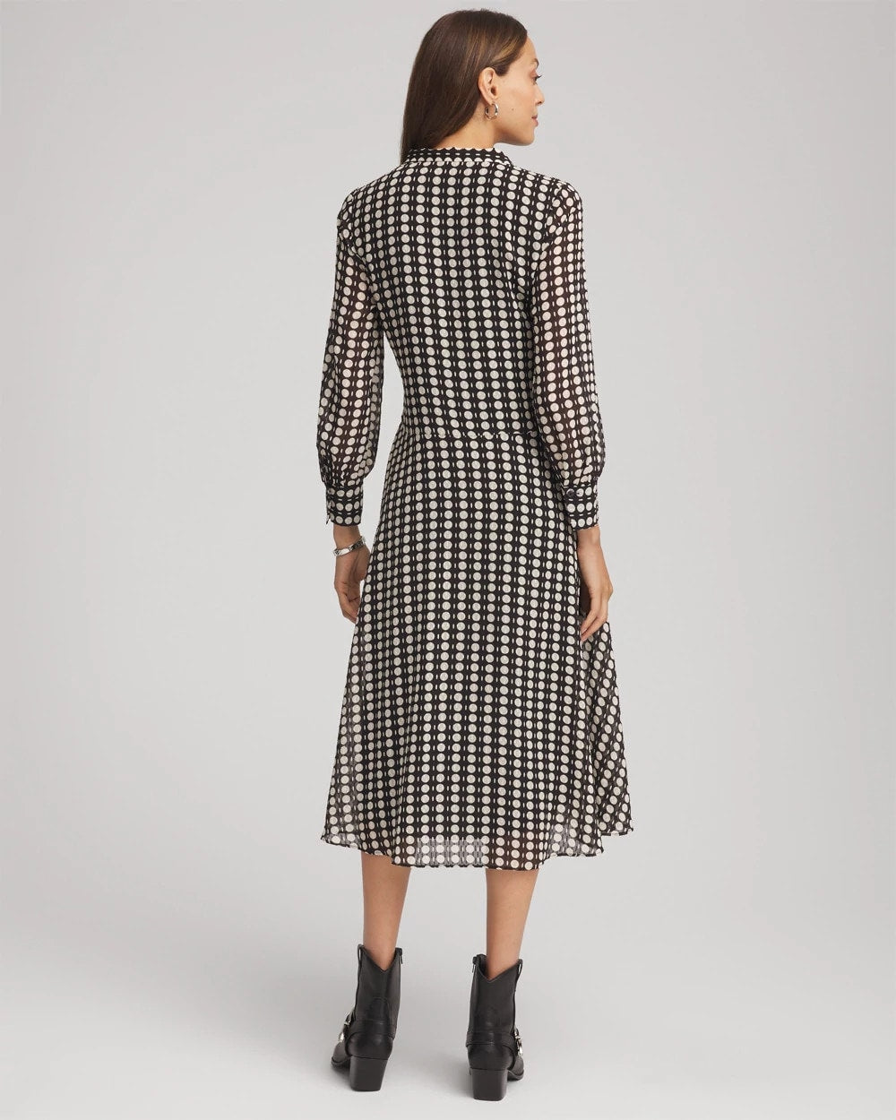Chiffon Clip-Dot Tie-Neck Dress