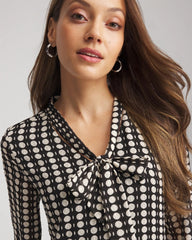 Chiffon Clip-Dot Tie-Neck Dress