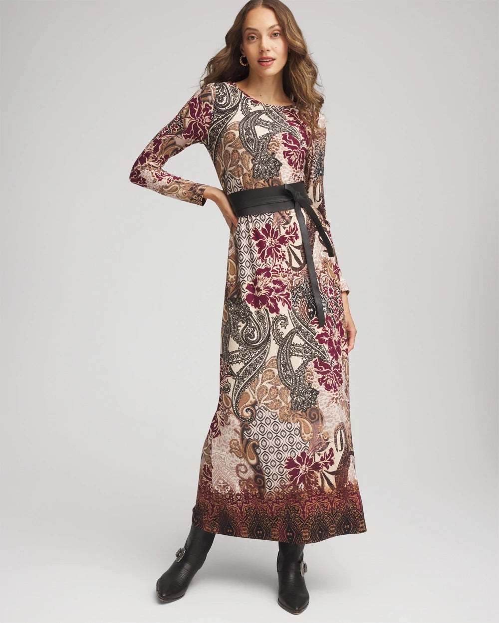 Patchwork Boatneck Column Maxi Dress