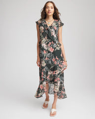 Floral Ruffle-Trim Chiffon Dress