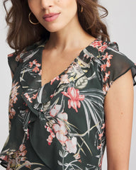 Floral Ruffle-Trim Chiffon Dress