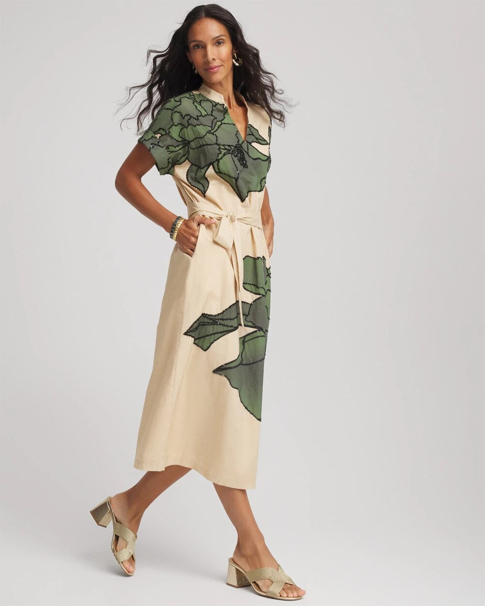 Printed Cotton-Voile Popover Midi Dress