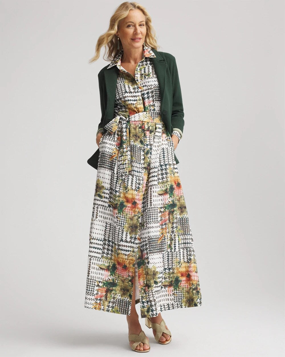 Artisanal Floral Print  Maxi Shirtdress