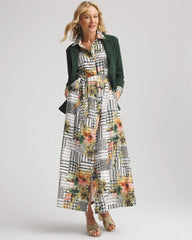 Artisanal Floral Print  Maxi Shirtdress