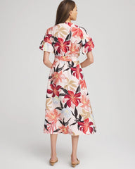 Tonal Floral Ruffle-Sleeved Midi Dress