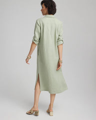 Linen Embellished Midi Shirt Dress