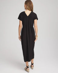 Silk-Twill Popover Midi Dress