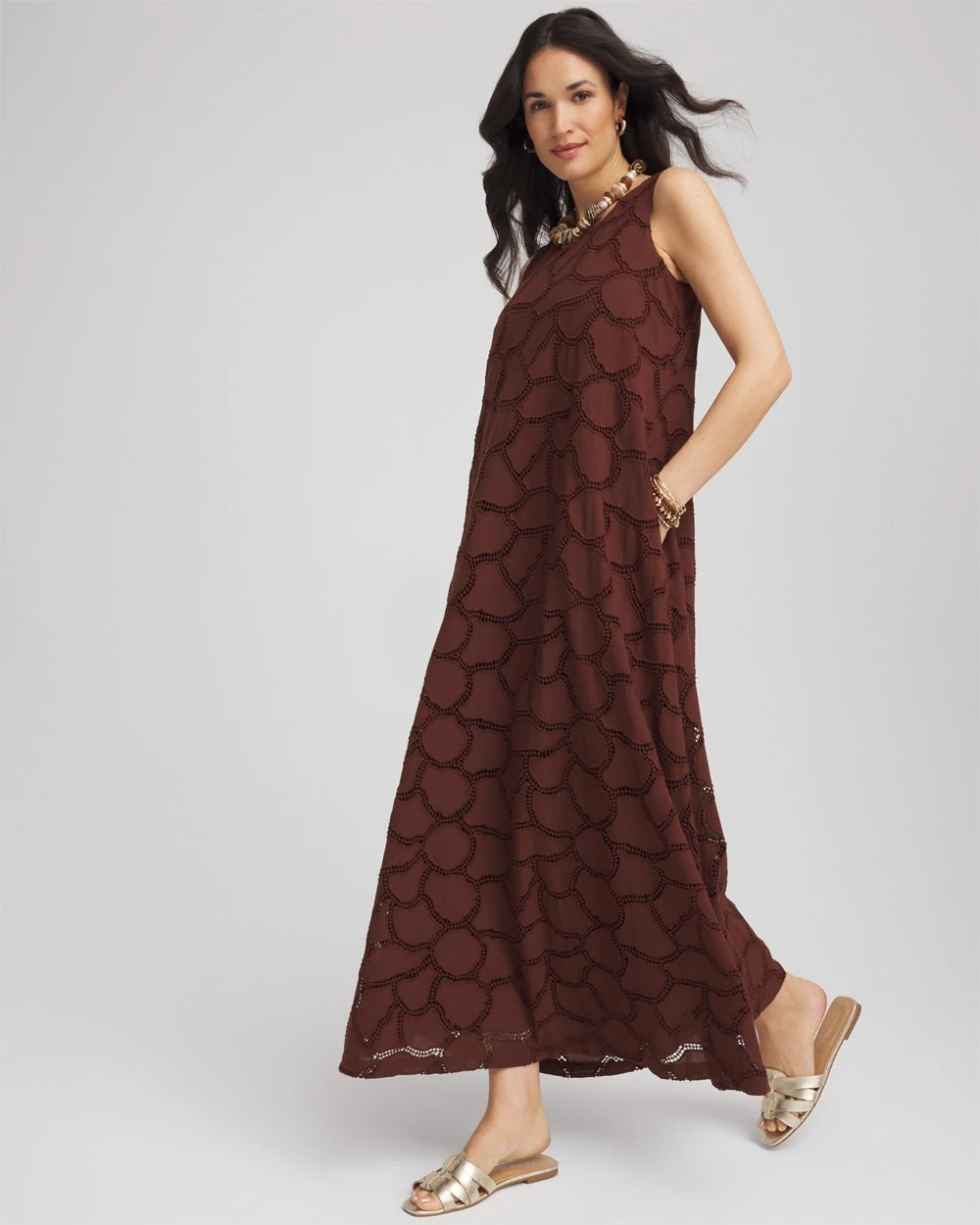 Eyelet Cutout Maxi Tank Dress