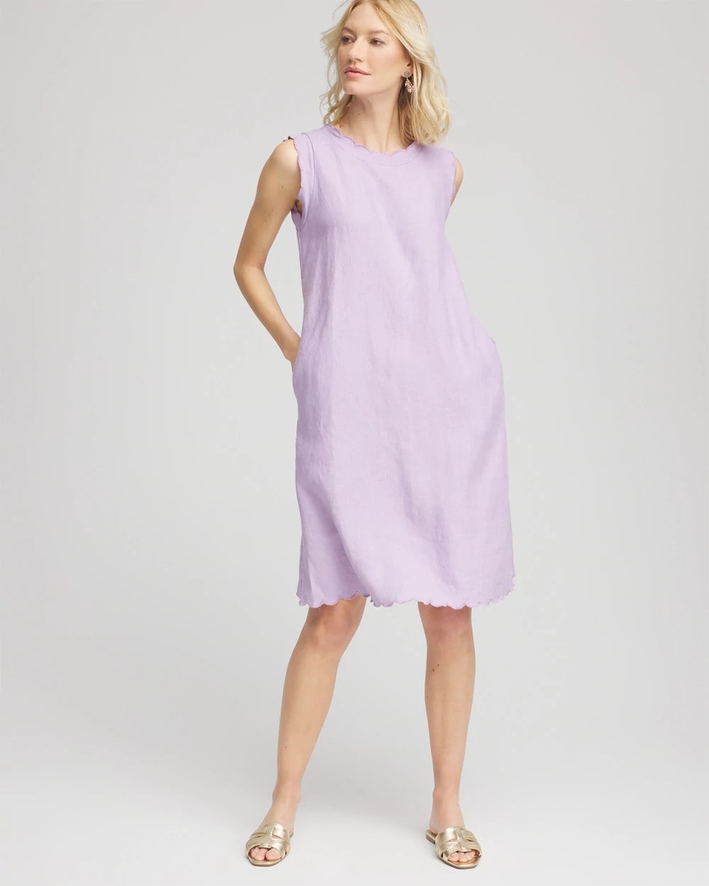 Sleeveless Scalloped Trim Dress