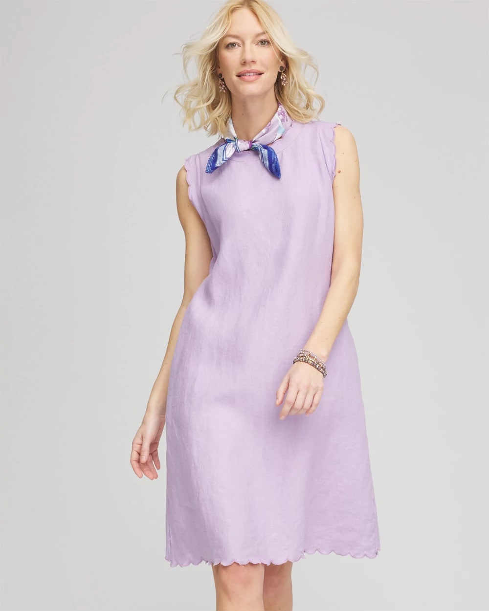 Sleeveless Scalloped Trim Dress