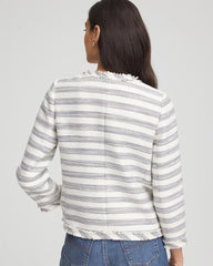 Striped Tweed Collarless Box Jacket