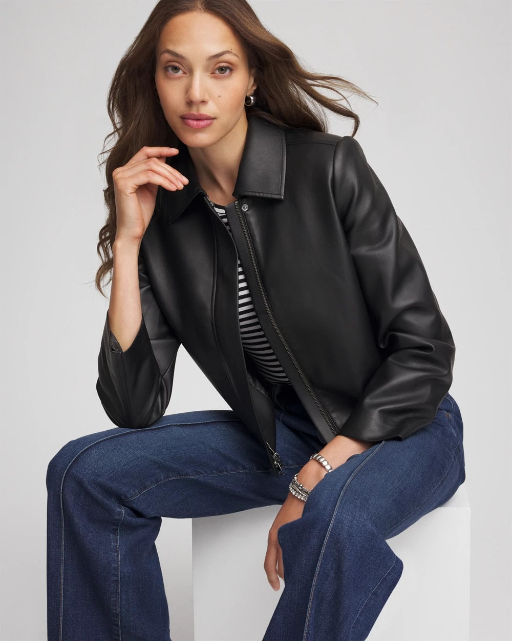 Faux Leather Zip-Front Jacket