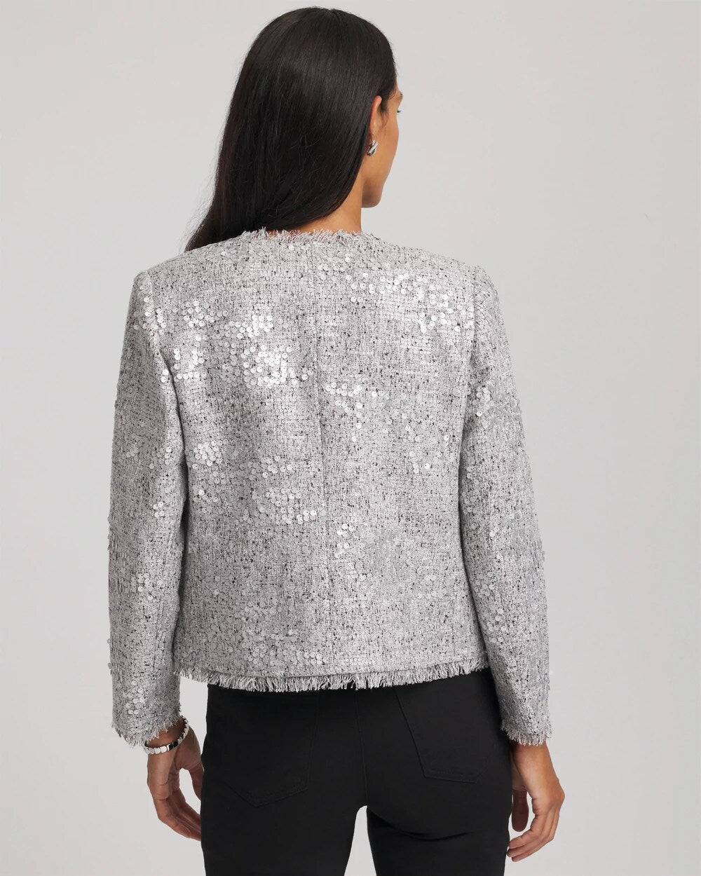 Silver Sequins Tweed Jacket