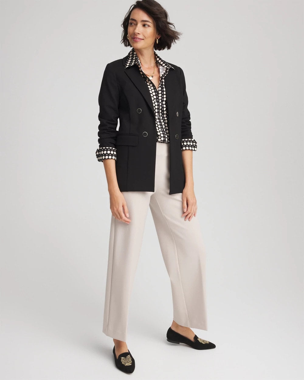 Ponte Double-Breasted Knit Blazer