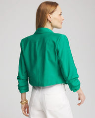 Cropped Ruched Sleeve Blazer