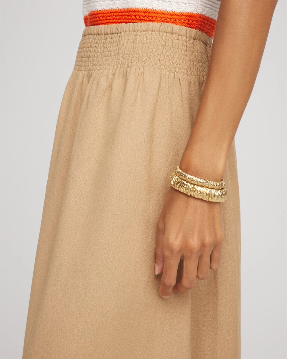 Smocked Pull-On Midi Skirt