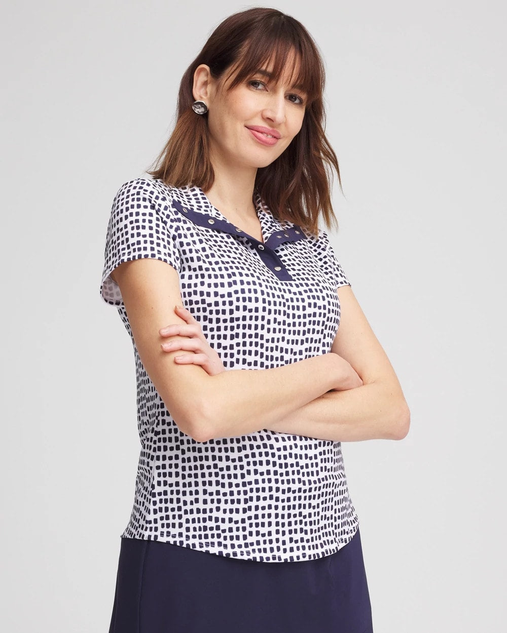 Zenergy® UPF Dots Mockneck Short-Sleeve Top