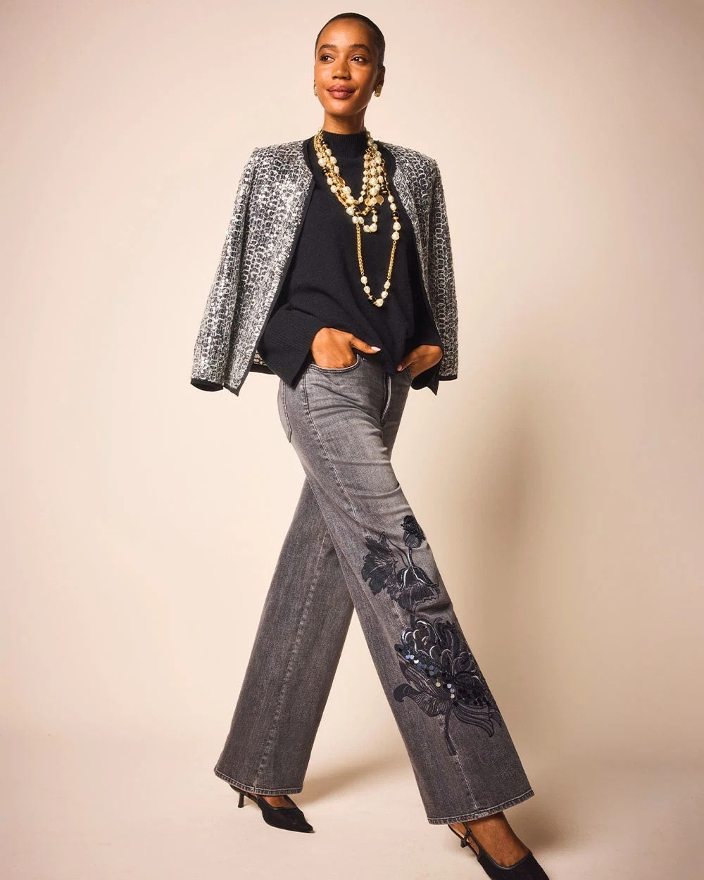 Printed High-Rise Wide-Leg Jean