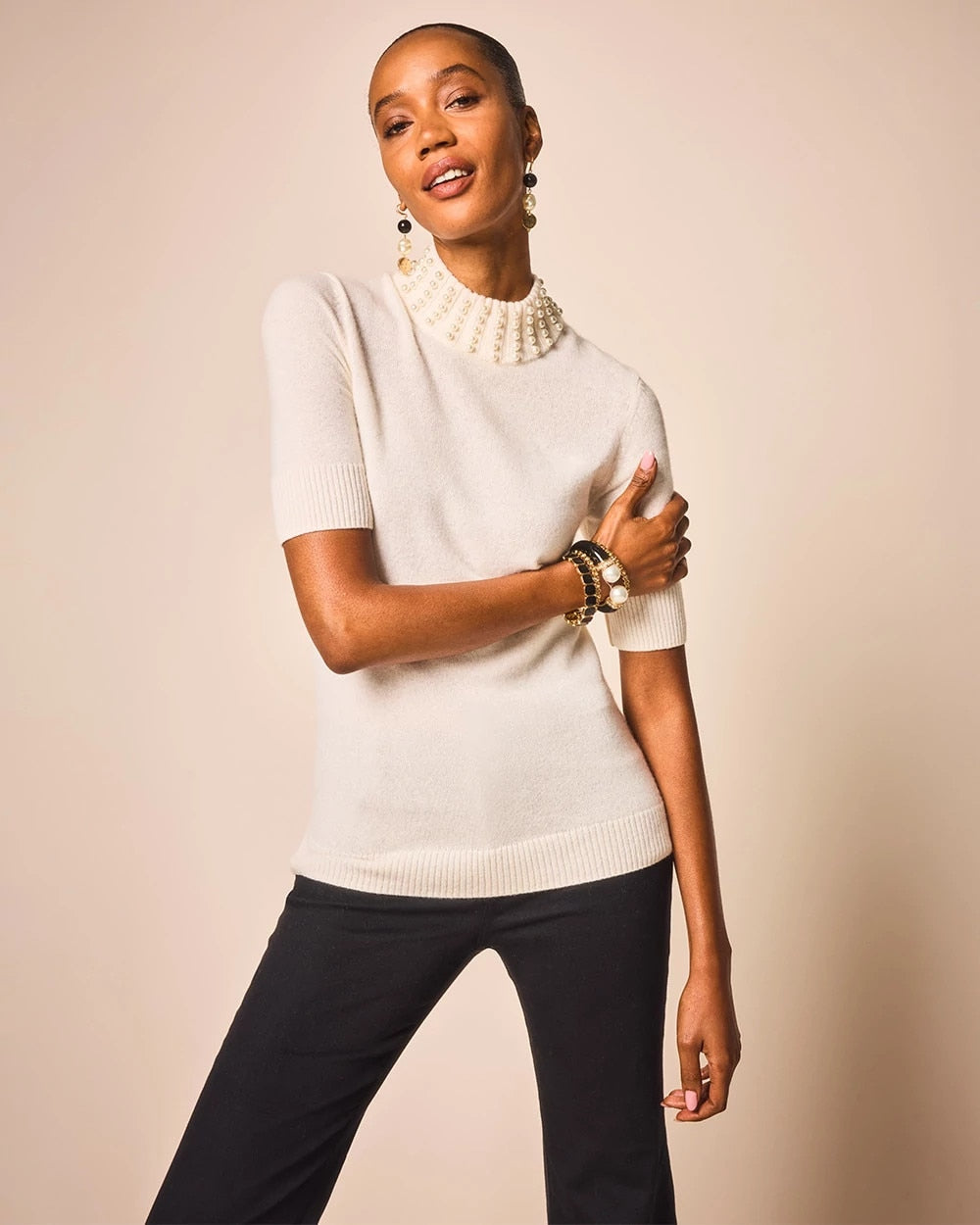Cashmere Pearl Mockneck Sweater