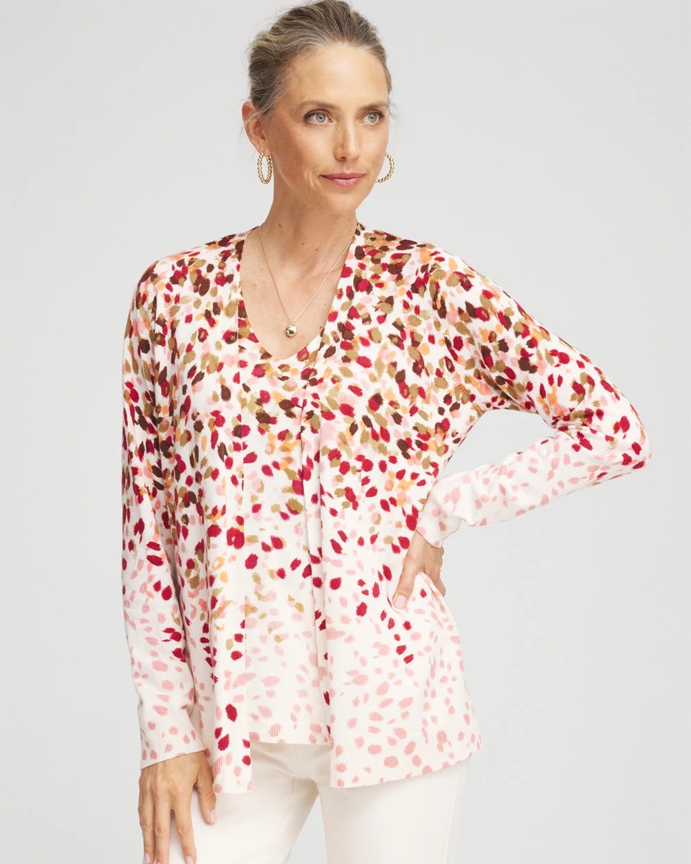 Ombré Printed V-Neck Cardigan