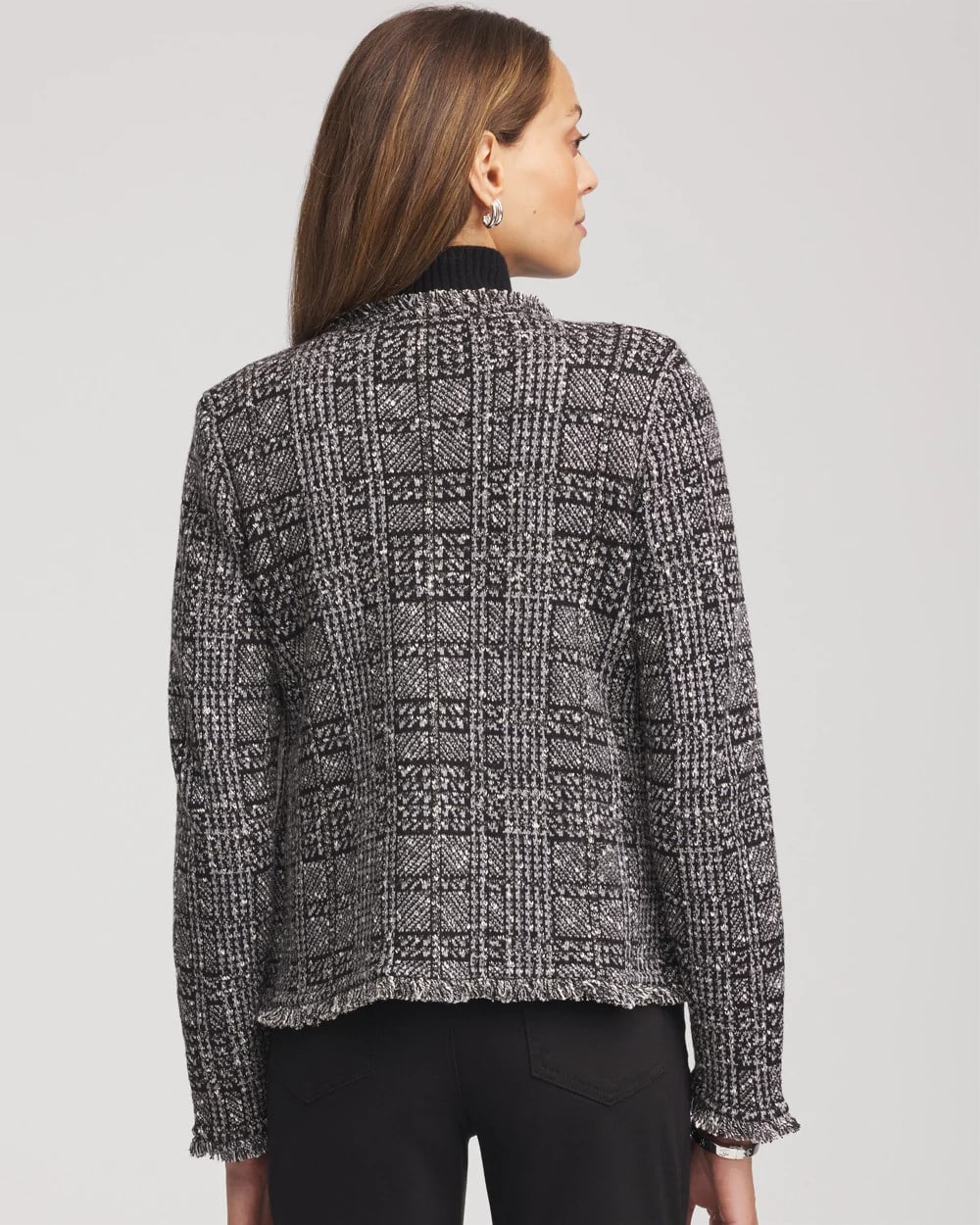 Embroidered Metallic Tweed Cardigan