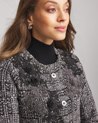 Embroidered Metallic Tweed Cardigan