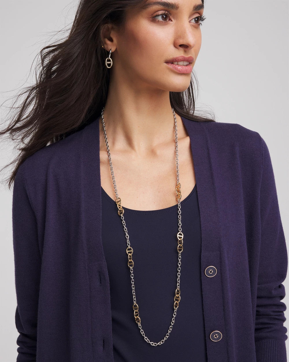 Mixed Metal Link Long Necklace