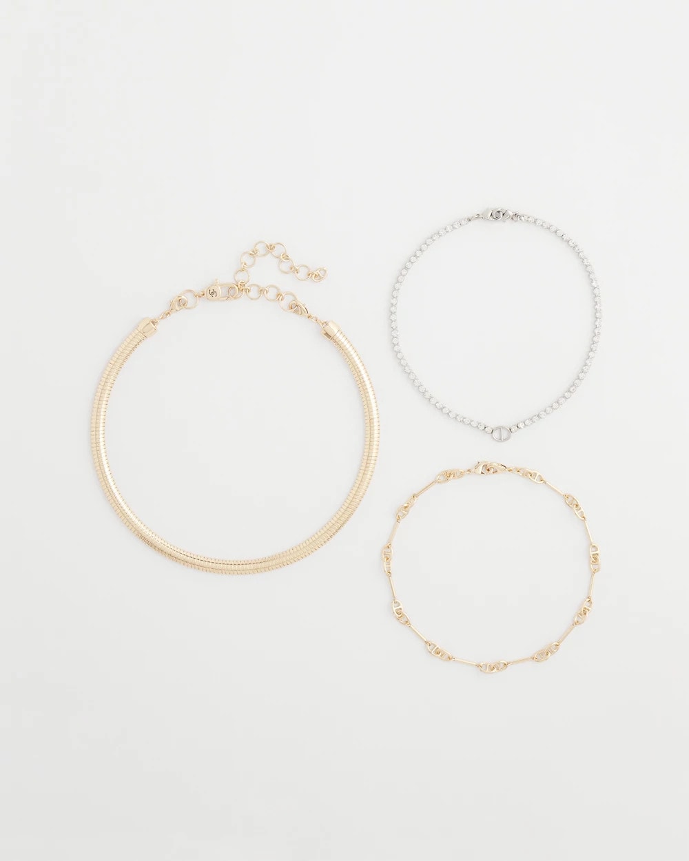 Mixed Metal Link Triple-Strand Necklace