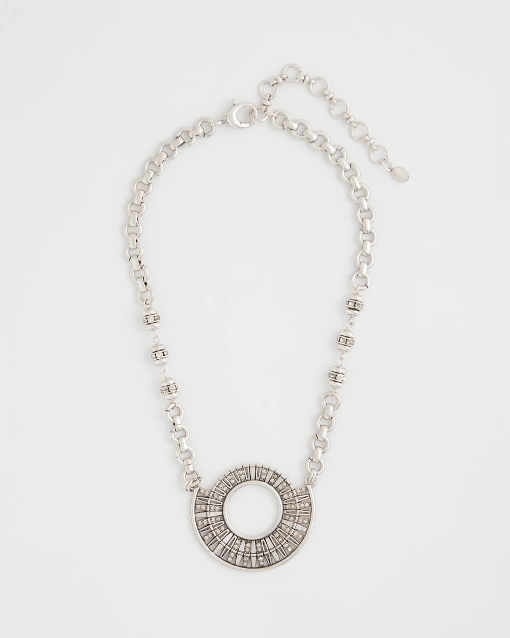 Sparkling Silvertone Circle Pendant Necklace