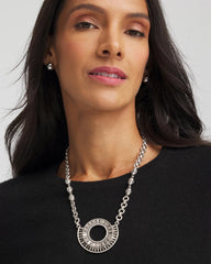 Sparkling Silvertone Circle Pendant Necklace