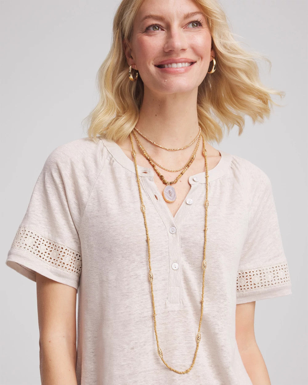 Long Goldtone Seed Bead Necklace
