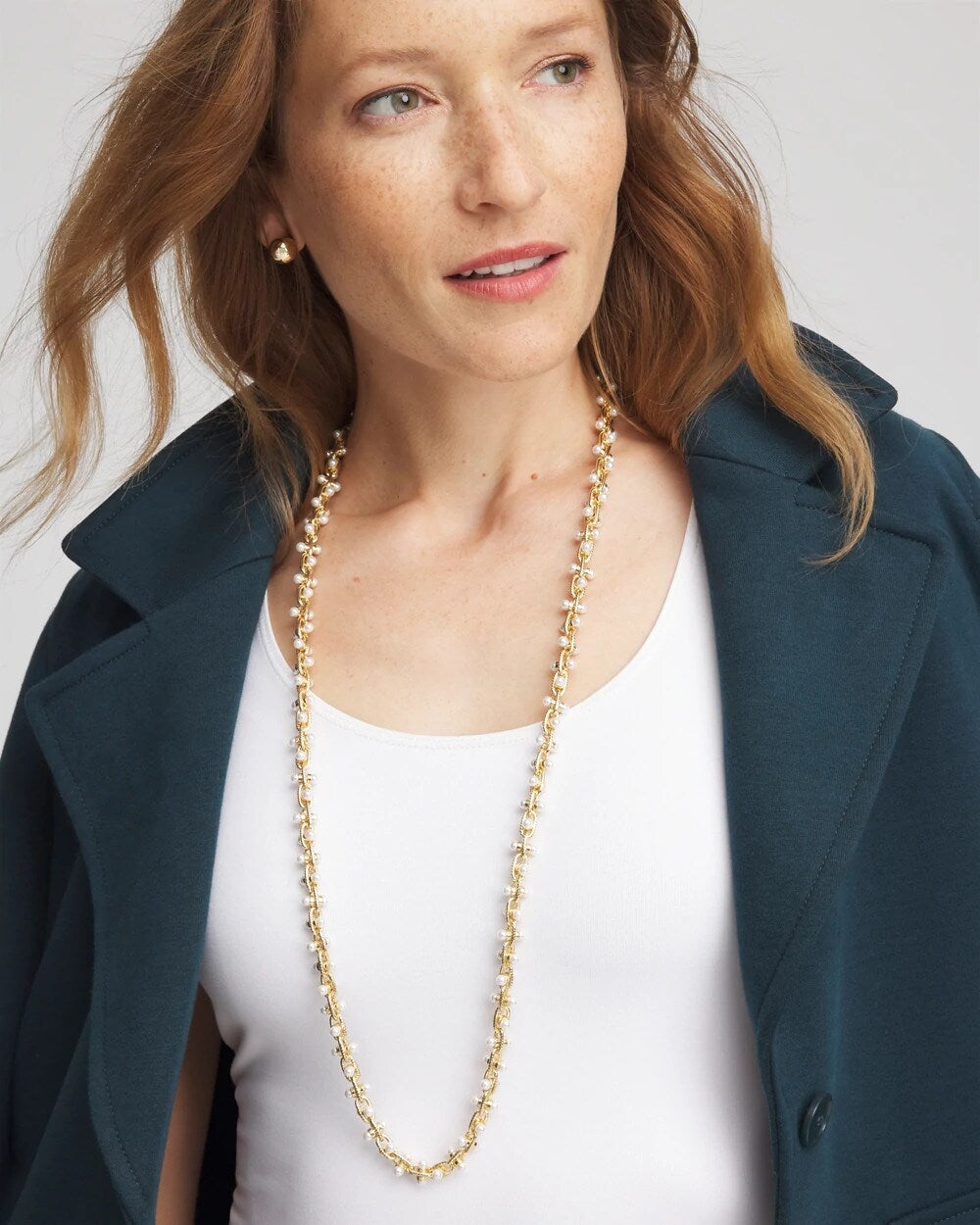 Faux Pearl Single-Strand Link Chain Necklace
