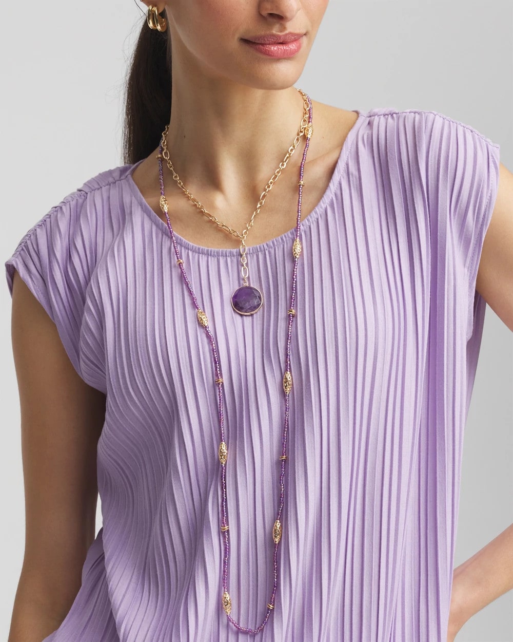 Purple Beaded Single Strand Necklace