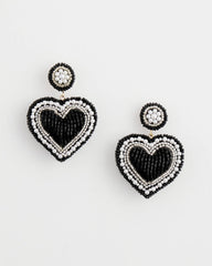 Black Beaded Heart Drop Earrings